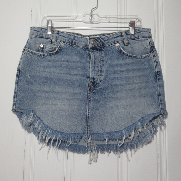 We The Free Dresses & Skirts - Free People We The Free Frayed Denim Mini Skirt Size 12
